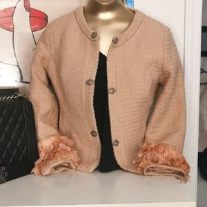 SuperTrash-Size S Chanel Vibes Stunning Cropped Pink Tweed W/ Metal Detailing